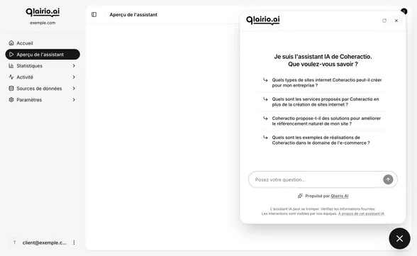 Aperçu du widget depuis le portail d'administration